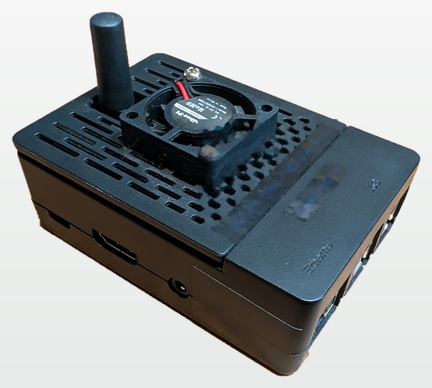 A real assembled node — Raspberry Pi in a case with radio and antenna